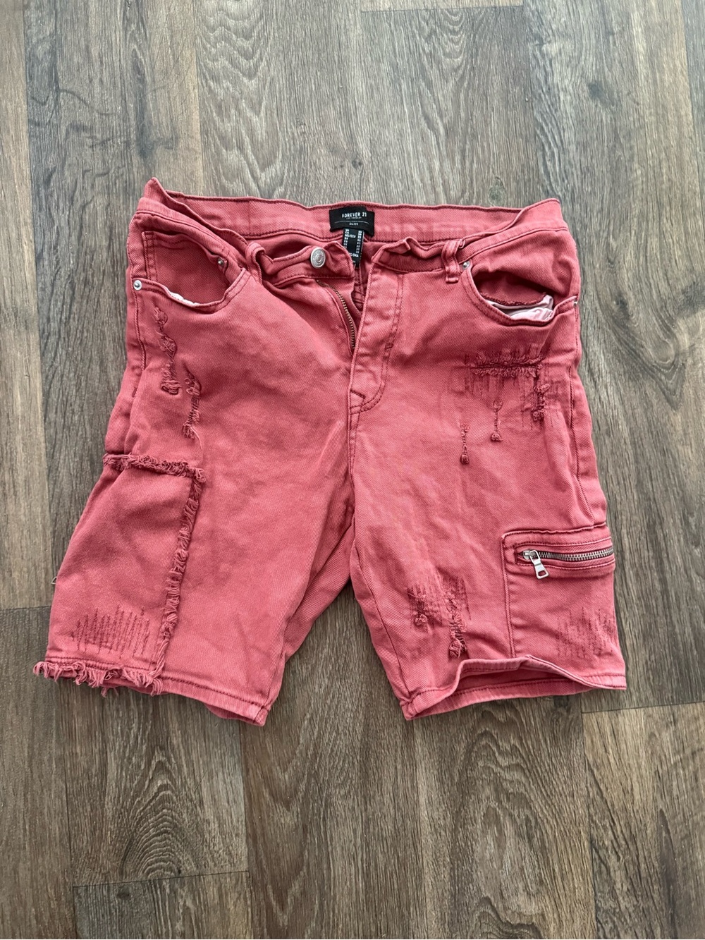 Forever 21 Men's Rust Red Distressed Cargo Shorts